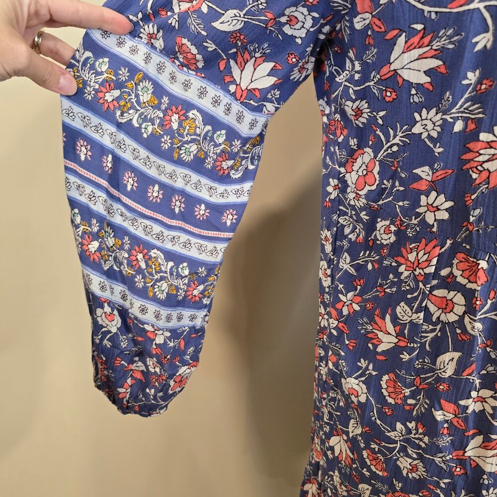 Women's Old Navy Blue Floral Knee Length 3/4 Sleeve Boho Dress | Size Medium - Picture 9 of 11